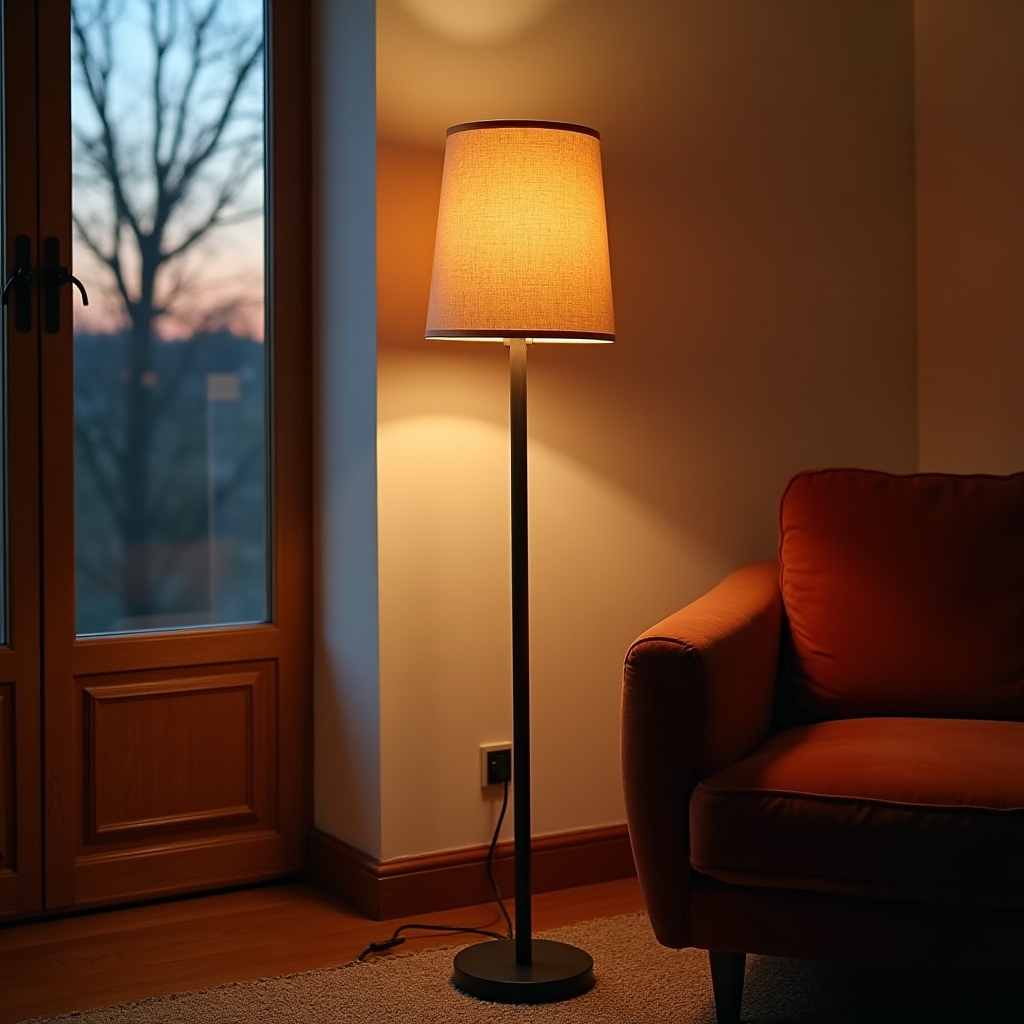 Steckerfertige Stehleuchte in einem Wohnzimmer