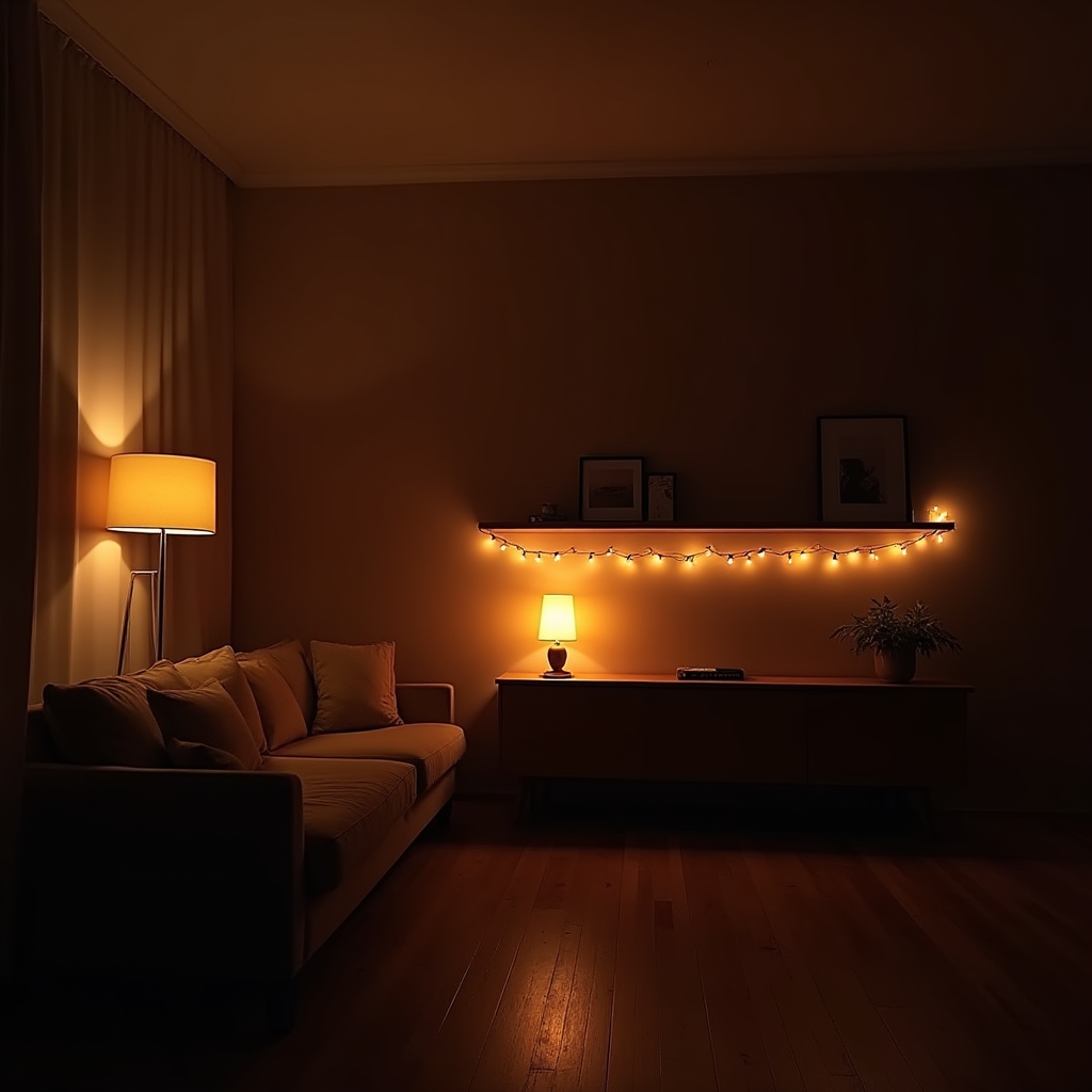 Mehrere Lichtquellen in unterschiedlichen Zonen eines Wohnzimmers