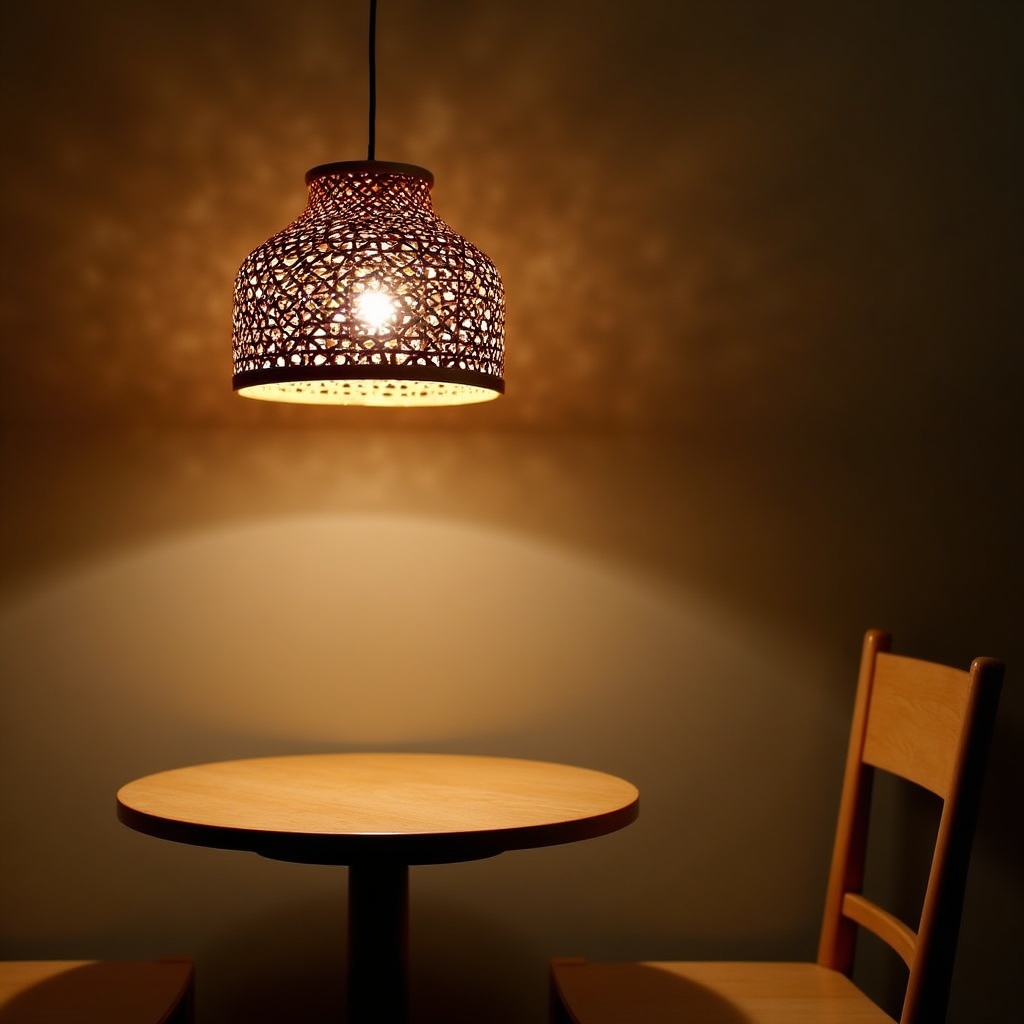 Geflochtene Rattan-Pendelleuchte mit Lichtmuster