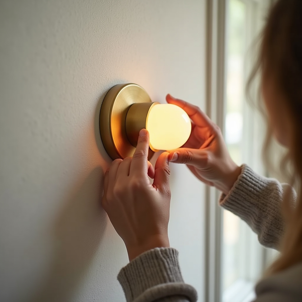 Kabellose Wandleuchte wird an einer Wand angebracht